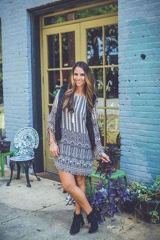 Linger on Lace Print Dress in Black