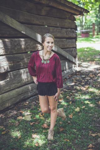 Western Print Top in Burgundy
