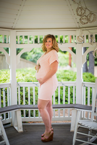 WEB EXCLUSIVE: Classic Striped Maternity Dress in Peach