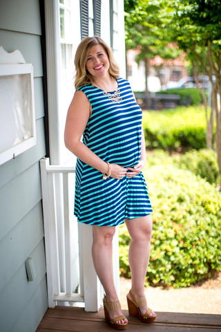 Bold Striped Maternity Dress in Navy